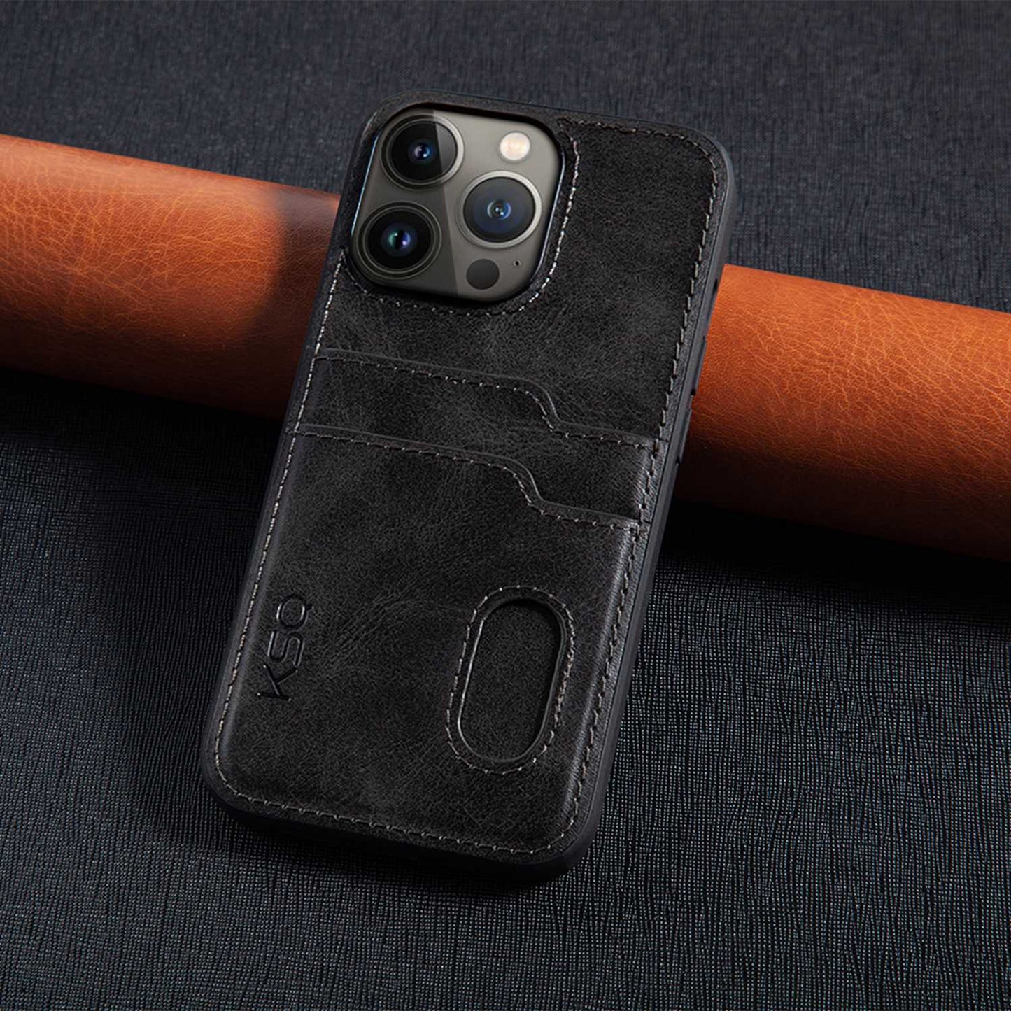 KSQ 001 Series All Edge Wrapped Hard Phone Cover for iPhone 13 Pro 6.1 inch, Anti-scratch TPU+PC+PU Leather Case with Card Slots