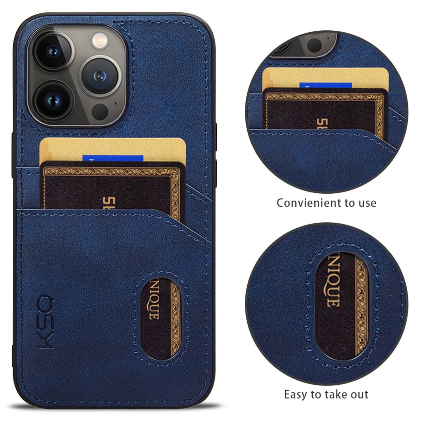 KSQ 001 Series All Edge Wrapped Hard Phone Cover for iPhone 13 Pro 6.1 inch, Anti-scratch TPU+PC+PU Leather Case with Card Slots