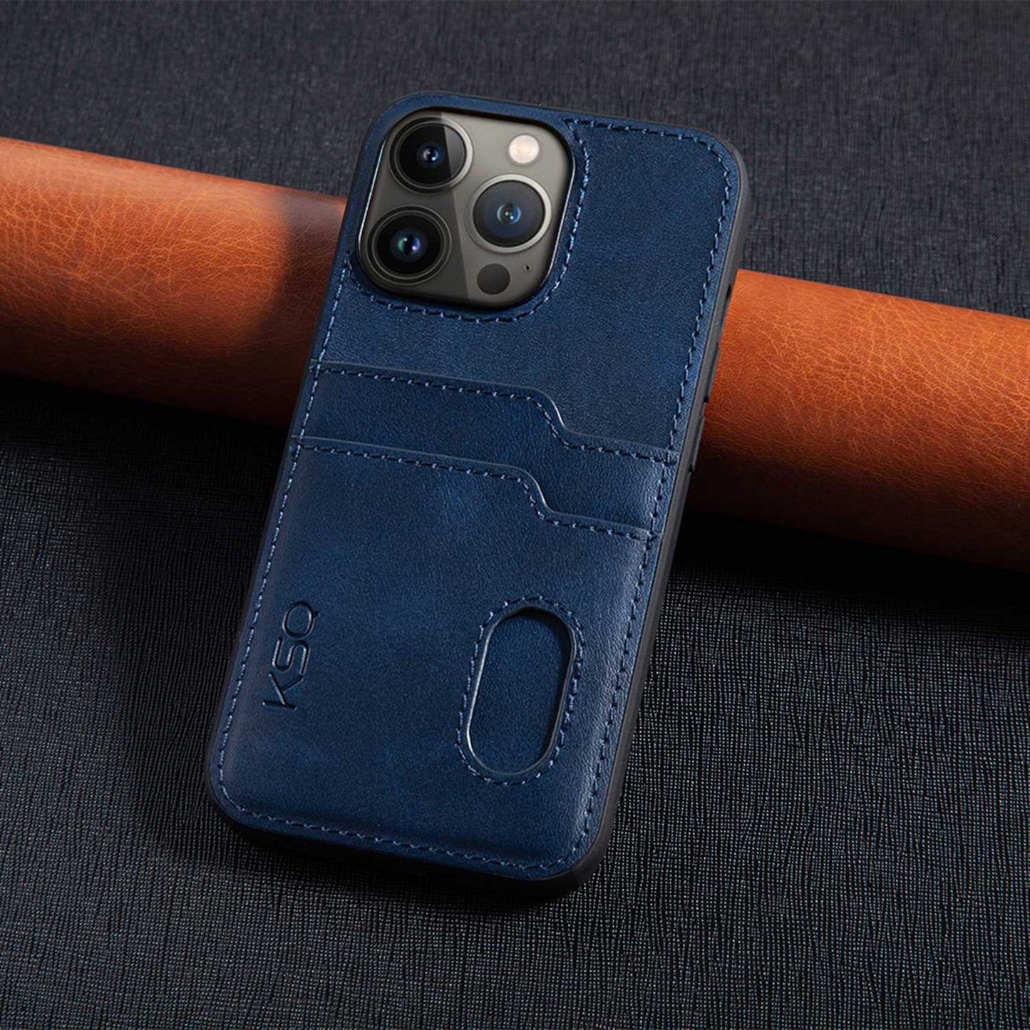 KSQ 001 Series All Edge Wrapped Hard Phone Cover for iPhone 13 Pro 6.1 inch, Anti-scratch TPU+PC+PU Leather Case with Card Slots