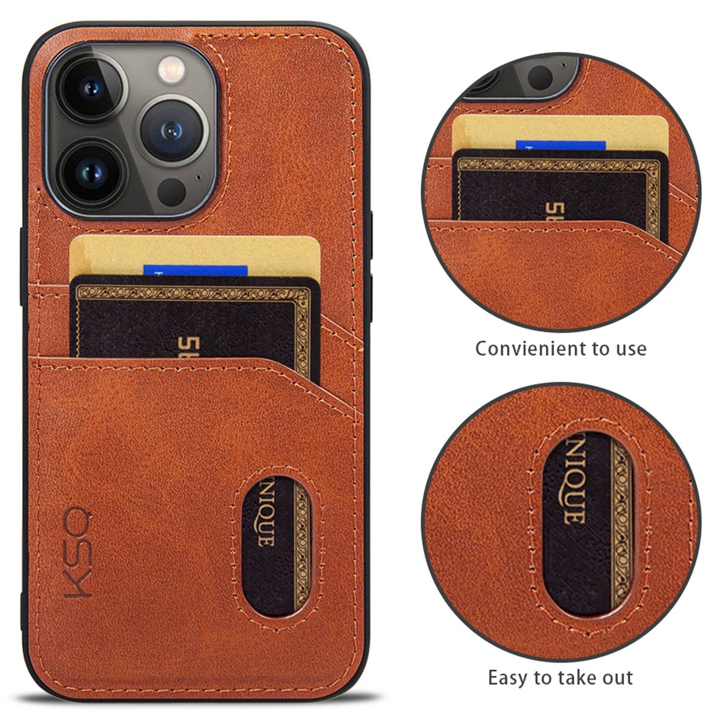 KSQ 001 Series All Edge Wrapped Hard Phone Cover for iPhone 13 Pro 6.1 inch, Anti-scratch TPU+PC+PU Leather Case with Card Slots