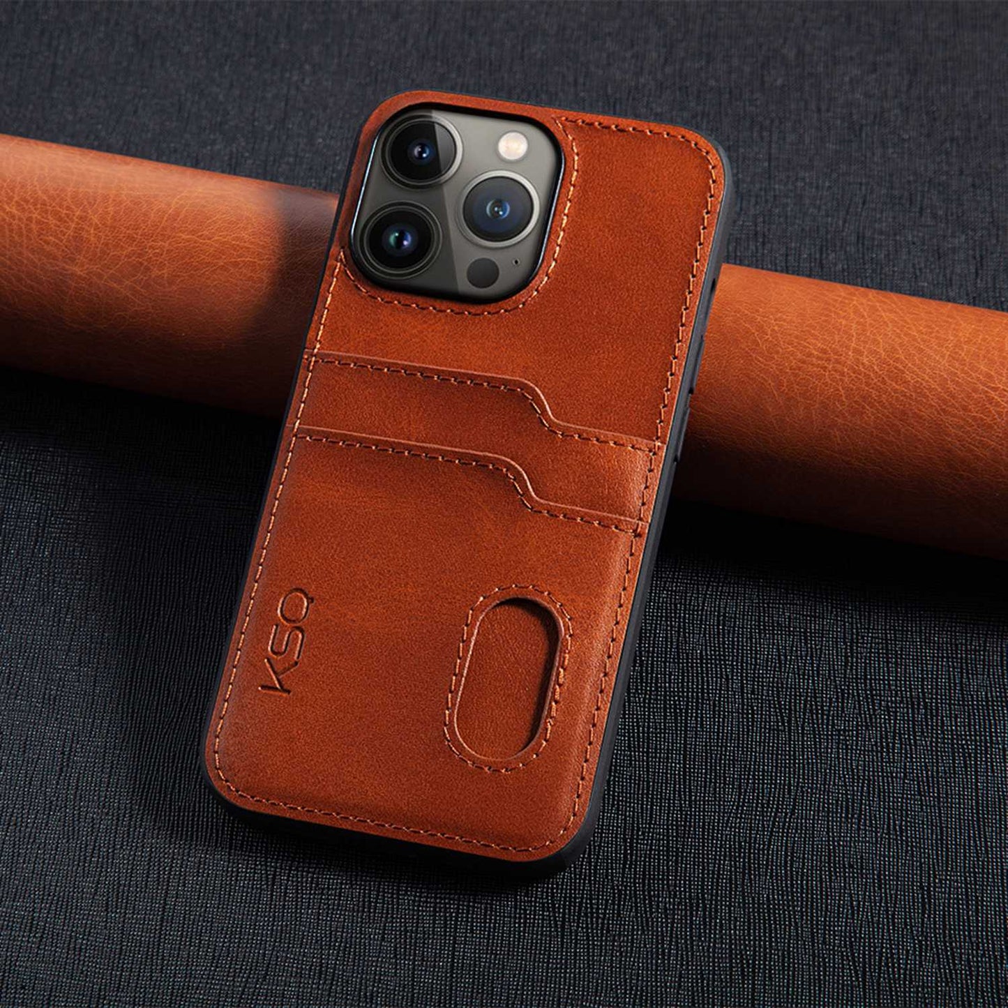 KSQ 001 Series All Edge Wrapped Hard Phone Cover for iPhone 13 Pro 6.1 inch, Anti-scratch TPU+PC+PU Leather Case with Card Slots