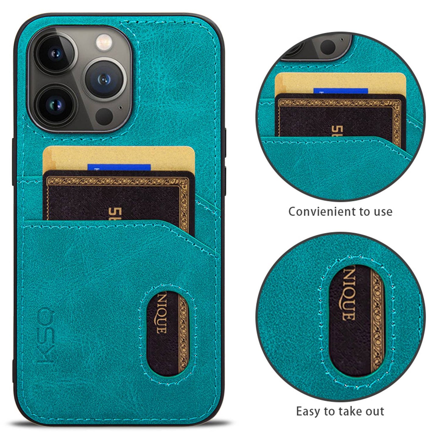 KSQ 001 Series All Edge Wrapped Hard Phone Cover for iPhone 13 Pro 6.1 inch, Anti-scratch TPU+PC+PU Leather Case with Card Slots