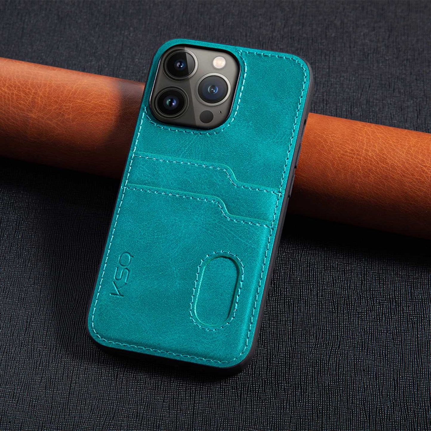 KSQ 001 Series All Edge Wrapped Hard Phone Cover for iPhone 13 Pro 6.1 inch, Anti-scratch TPU+PC+PU Leather Case with Card Slots