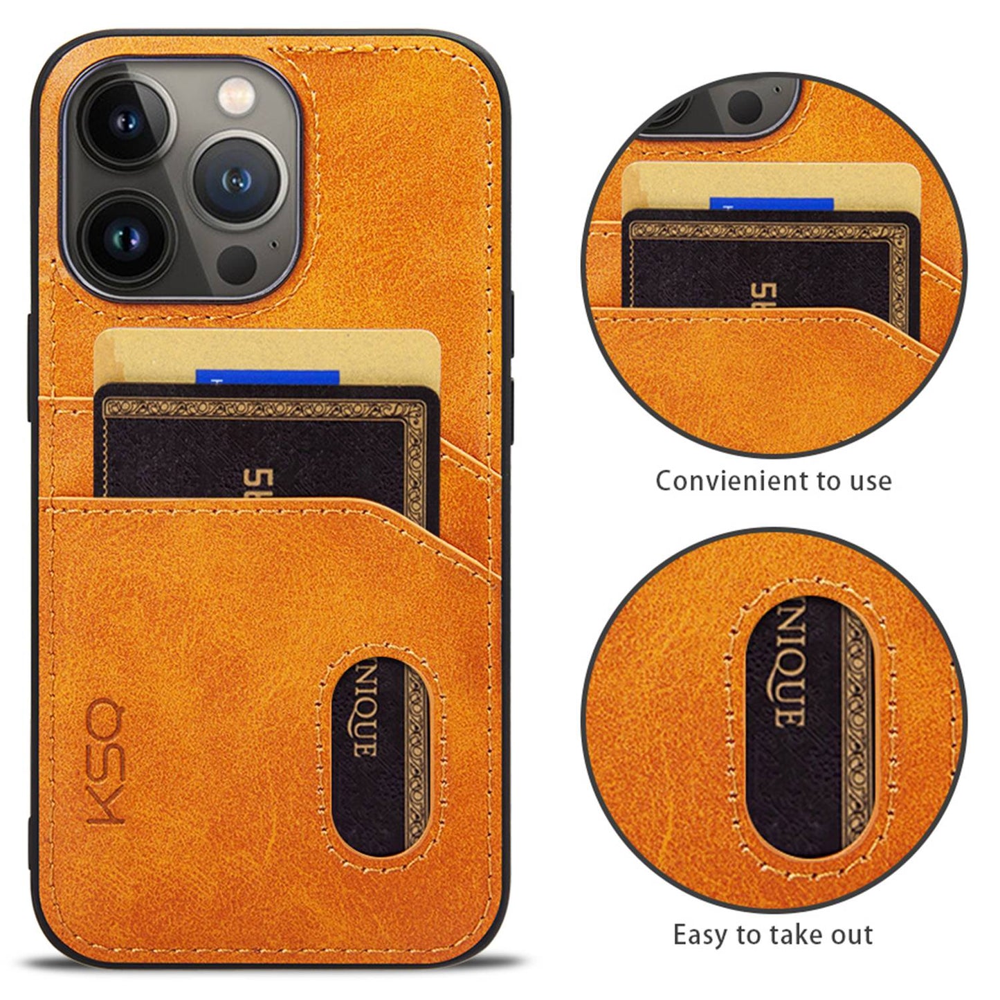 KSQ 001 Series All Edge Wrapped Hard Phone Cover for iPhone 13 Pro 6.1 inch, Anti-scratch TPU+PC+PU Leather Case with Card Slots