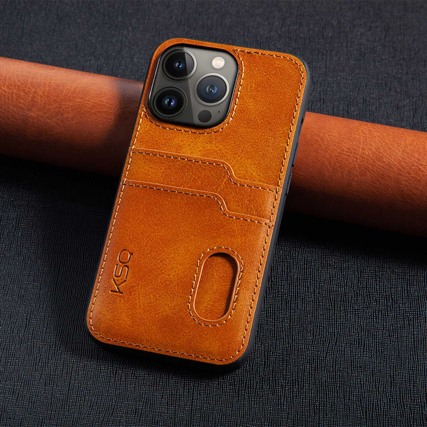 KSQ 001 Series All Edge Wrapped Hard Phone Cover for iPhone 13 Pro 6.1 inch, Anti-scratch TPU+PC+PU Leather Case with Card Slots