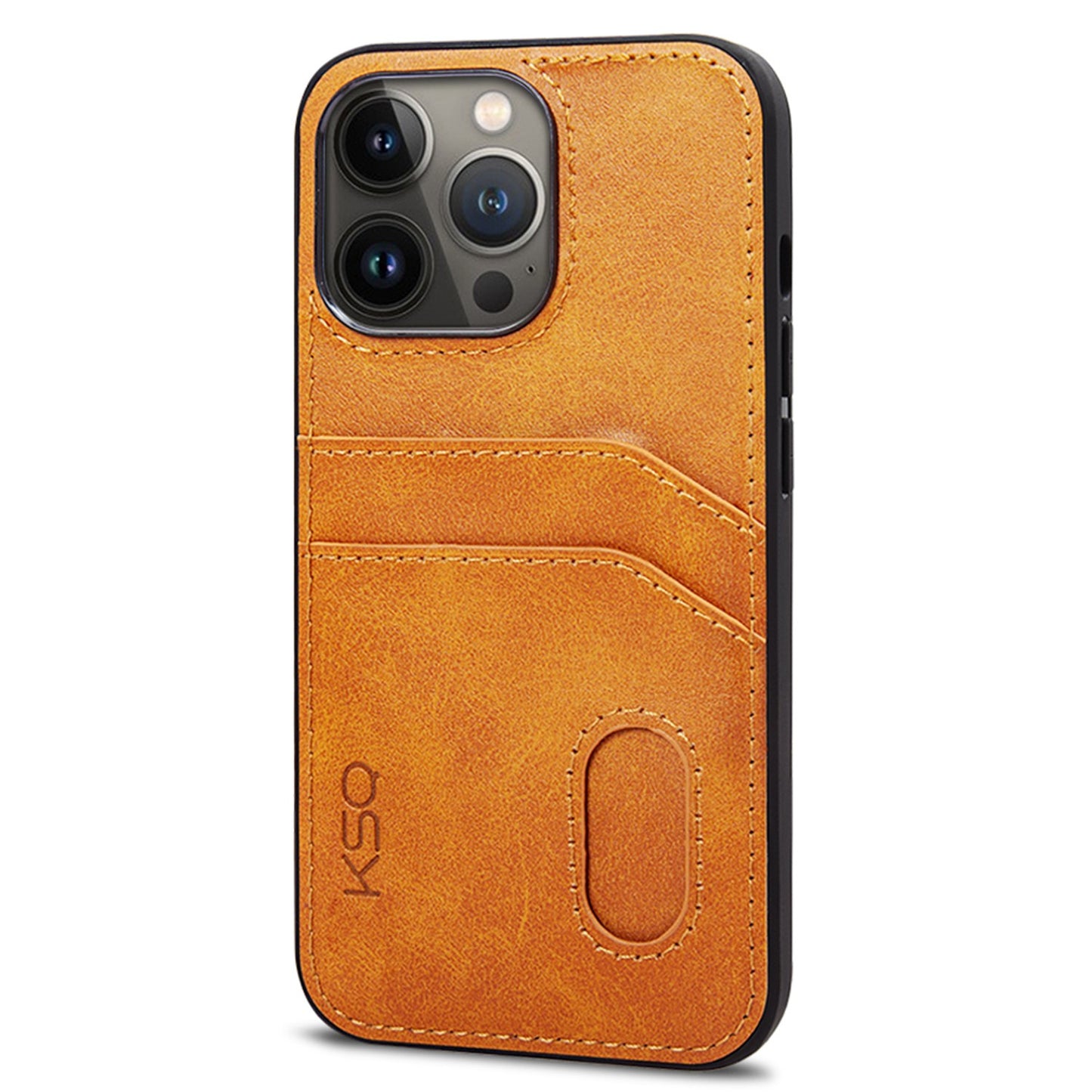 KSQ 001 Series All Edge Wrapped Hard Phone Cover for iPhone 13 Pro 6.1 inch, Anti-scratch TPU+PC+PU Leather Case with Card Slots