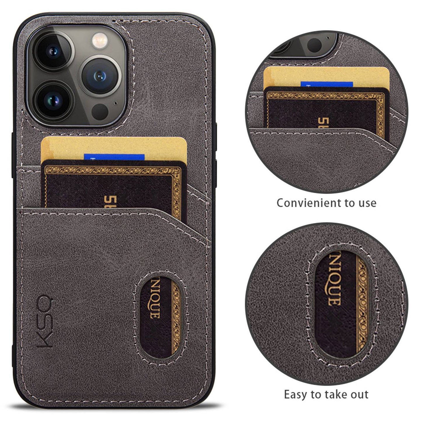 KSQ 001 Series All Edge Wrapped Hard Phone Cover for iPhone 13 Pro 6.1 inch, Anti-scratch TPU+PC+PU Leather Case with Card Slots