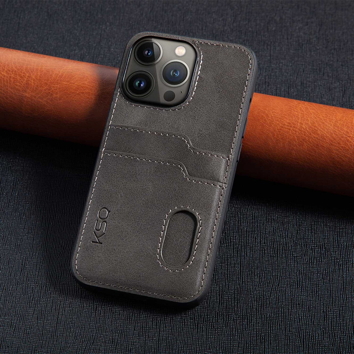 KSQ 001 Series All Edge Wrapped Hard Phone Cover for iPhone 13 Pro 6.1 inch, Anti-scratch TPU+PC+PU Leather Case with Card Slots