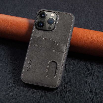 KSQ 001 Series All Edge Wrapped Hard Phone Cover for iPhone 13 Pro 6.1 inch, Anti-scratch TPU+PC+PU Leather Case with Card Slots
