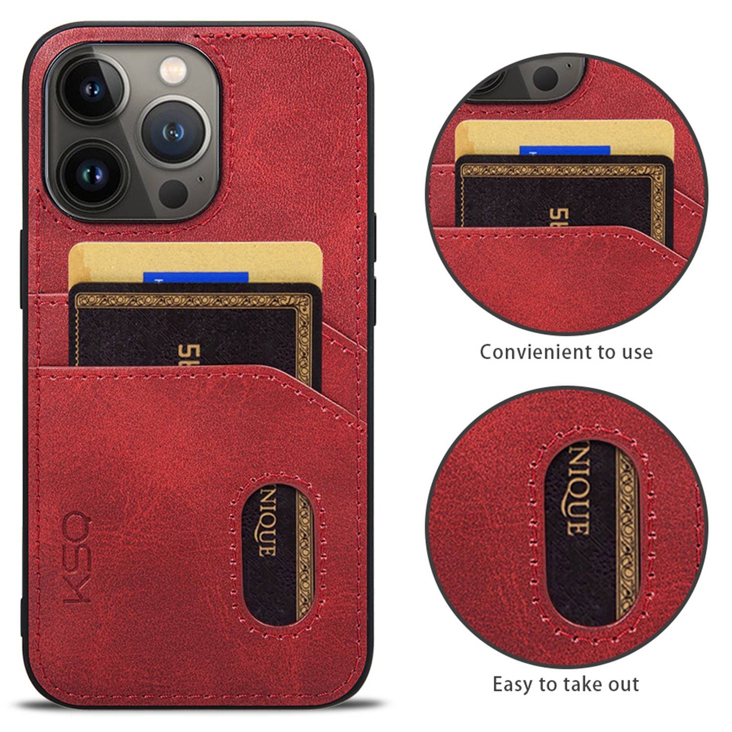 KSQ 001 Series All Edge Wrapped Hard Phone Cover for iPhone 13 Pro 6.1 inch, Anti-scratch TPU+PC+PU Leather Case with Card Slots