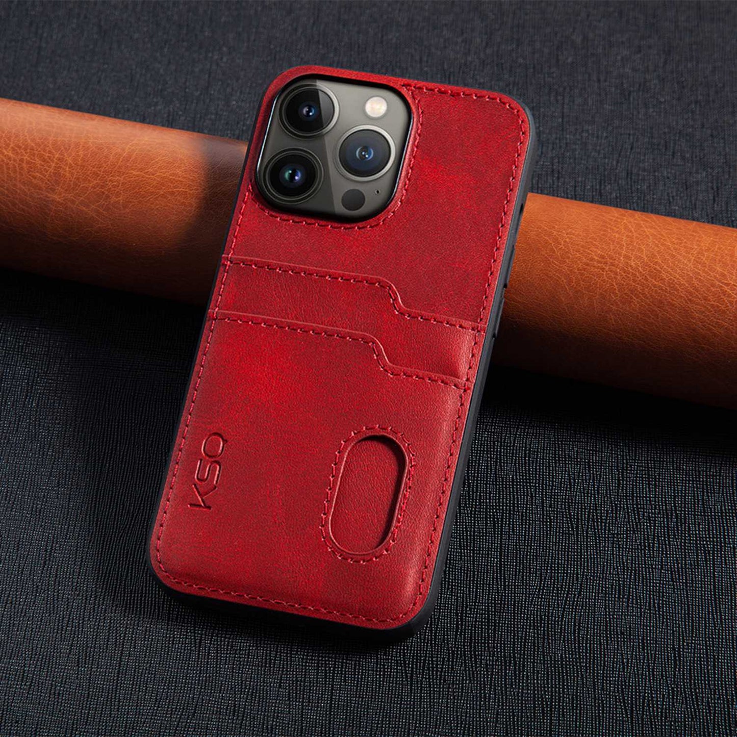 KSQ 001 Series All Edge Wrapped Hard Phone Cover for iPhone 13 Pro 6.1 inch, Anti-scratch TPU+PC+PU Leather Case with Card Slots