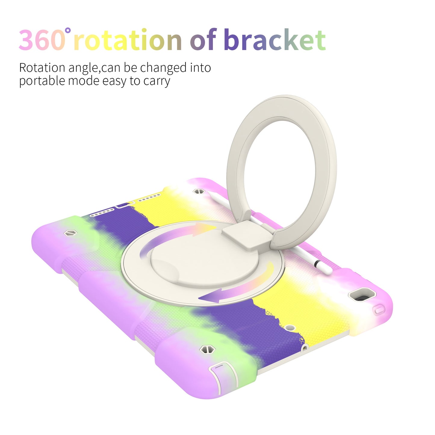 For iPad 10.2 (2021)/(2019)/(2020) Shockproof Case Anti-fall Colorful Tablet Cover Scratch Resistant Portable Protective Case with Kickstand/Pencil Holder