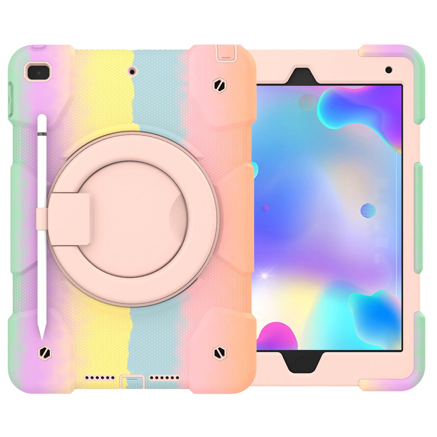For iPad 10.2 (2021)/(2019)/(2020) Shockproof Case Anti-fall Colorful Tablet Cover Scratch Resistant Portable Protective Case with Kickstand/Pencil Holder