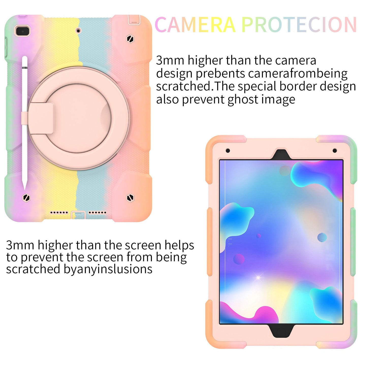 For iPad 10.2 (2021)/(2019)/(2020) Shockproof Case Anti-fall Colorful Tablet Cover Scratch Resistant Portable Protective Case with Kickstand/Pencil Holder
