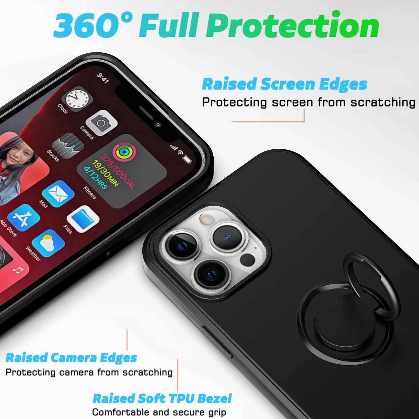 Ring Kickstand TPU Case for iPhone 13 Pro 6.1 inch, Drop-proof Rubberized Phone Protective Cover