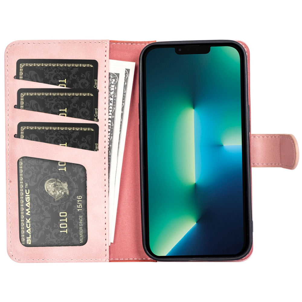 For iPhone 13 Pro 6.1 inch Color Splicing Shock Absorbing PU Leather + TPU Phone Case Protector with Stand Wallet