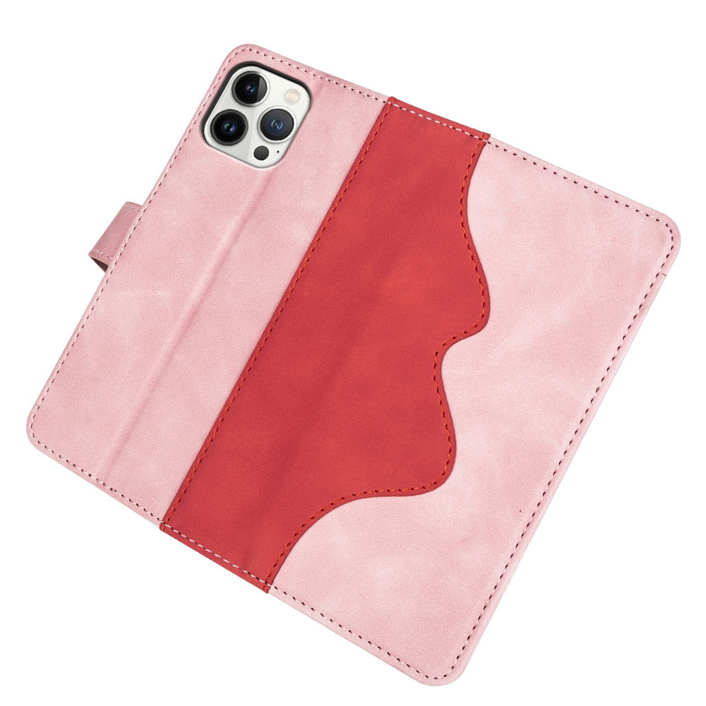 For iPhone 13 Pro 6.1 inch Color Splicing Shock Absorbing PU Leather + TPU Phone Case Protector with Stand Wallet