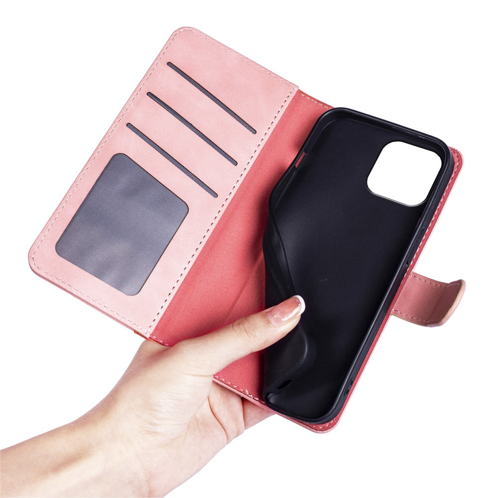 For iPhone 13 Pro 6.1 inch Color Splicing Shock Absorbing PU Leather + TPU Phone Case Protector with Stand Wallet