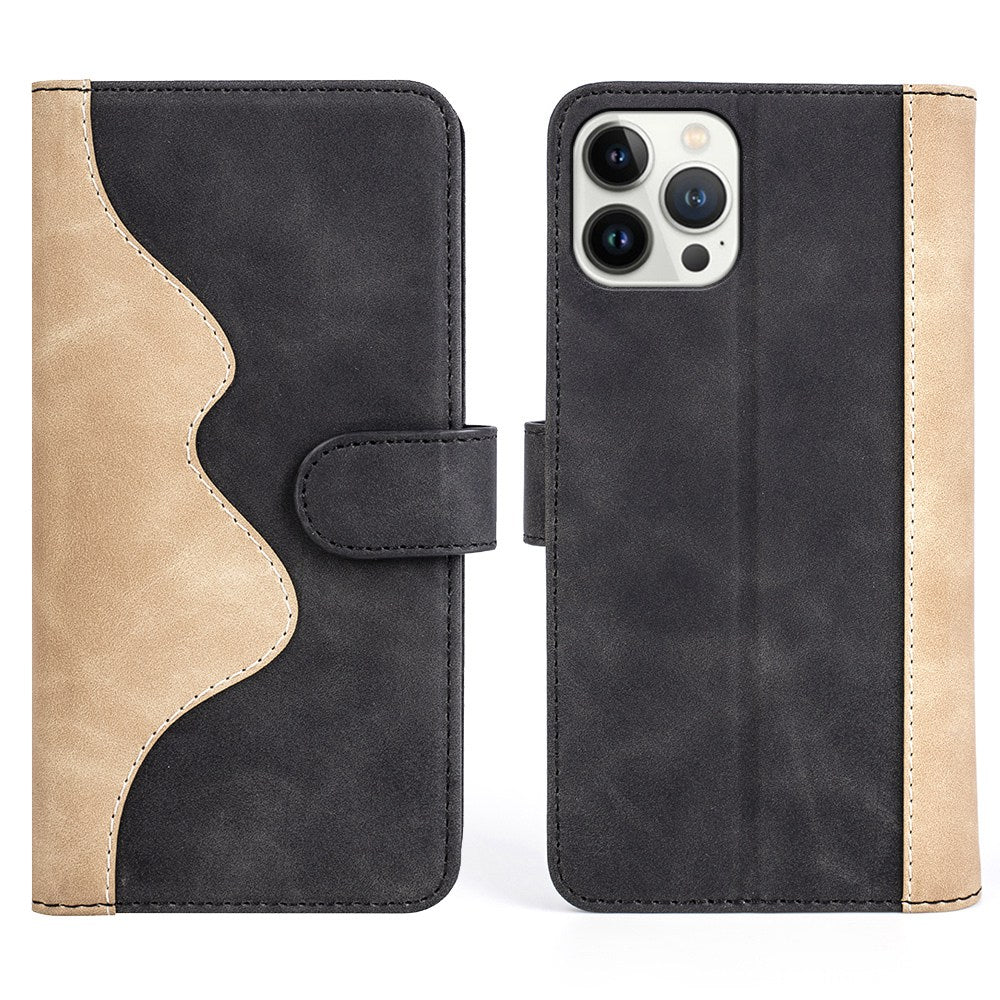 For iPhone 13 Pro 6.1 inch Color Splicing Shock Absorbing PU Leather + TPU Phone Case Protector with Stand Wallet