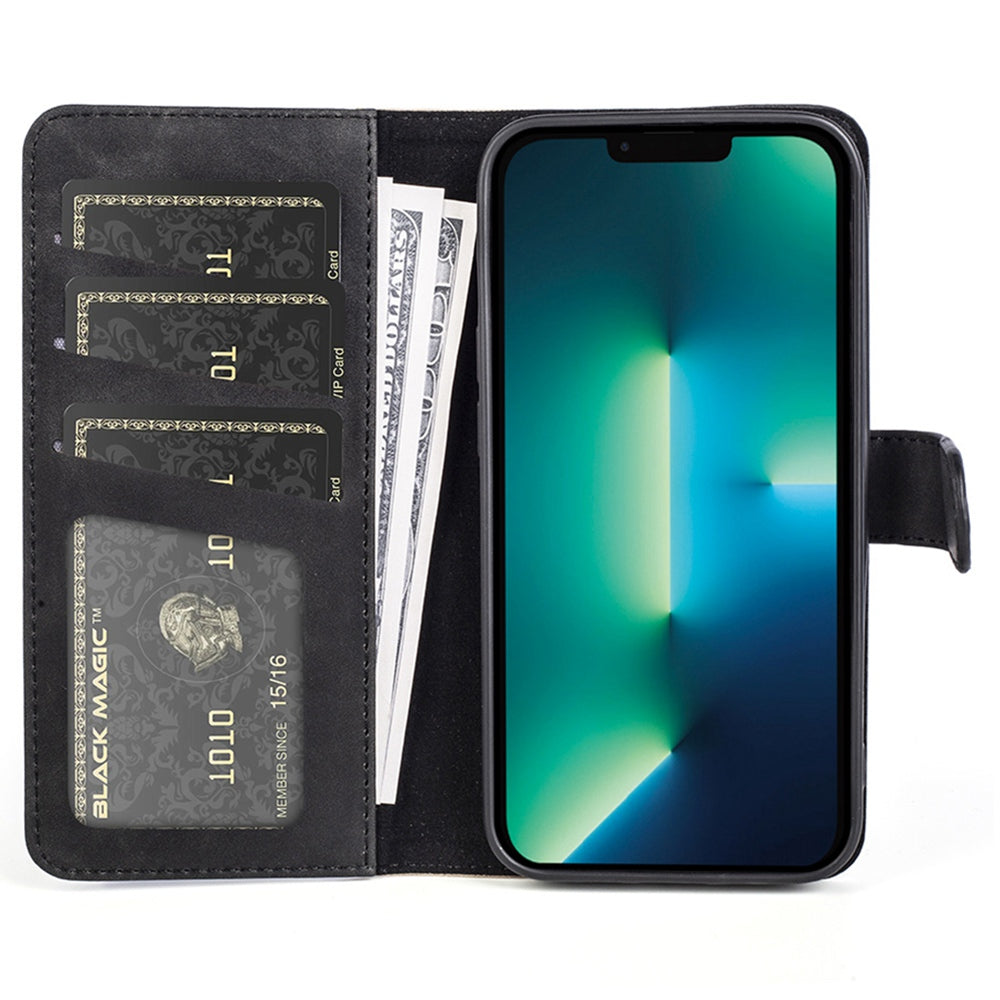 For iPhone 13 Pro 6.1 inch Color Splicing Shock Absorbing PU Leather + TPU Phone Case Protector with Stand Wallet