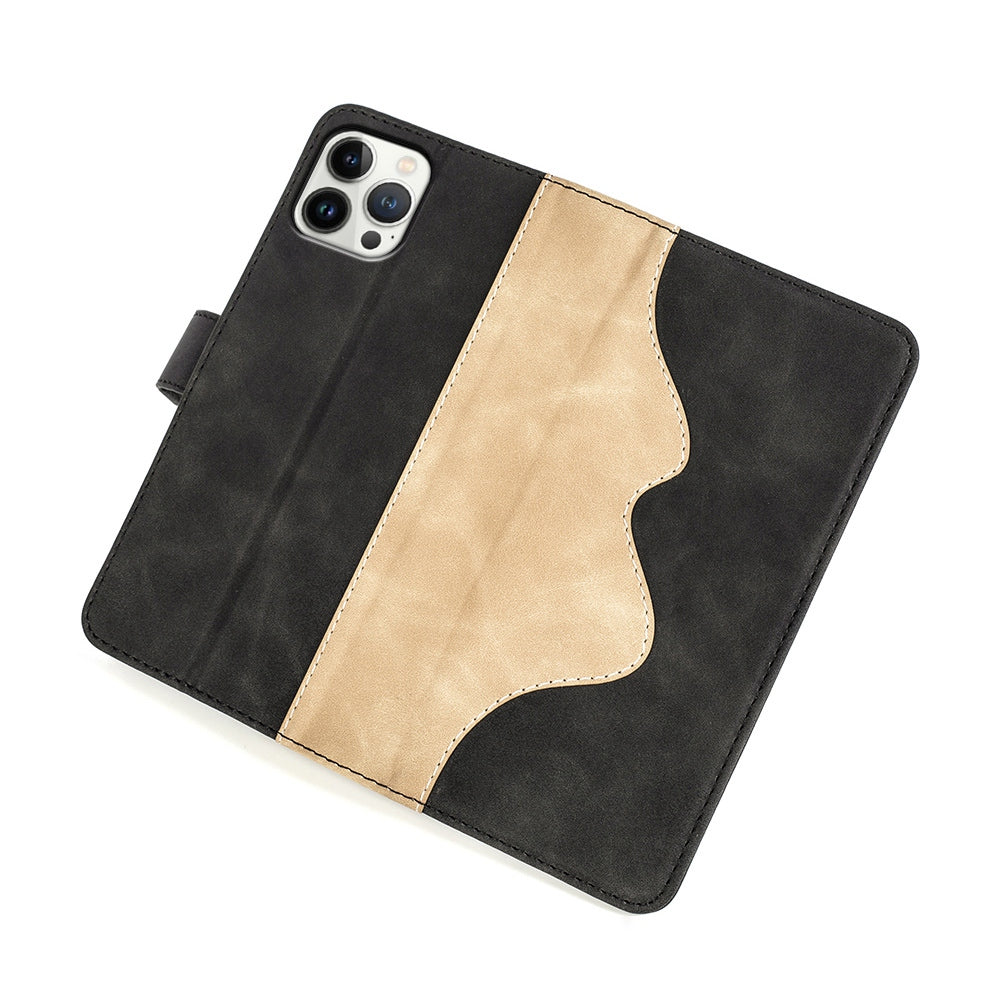 For iPhone 13 Pro 6.1 inch Color Splicing Shock Absorbing PU Leather + TPU Phone Case Protector with Stand Wallet