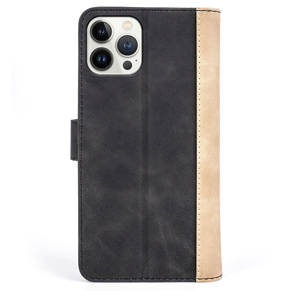 For iPhone 13 Pro 6.1 inch Color Splicing Shock Absorbing PU Leather + TPU Phone Case Protector with Stand Wallet
