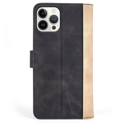 For iPhone 13 Pro 6.1 inch Color Splicing Shock Absorbing PU Leather + TPU Phone Case Protector with Stand Wallet