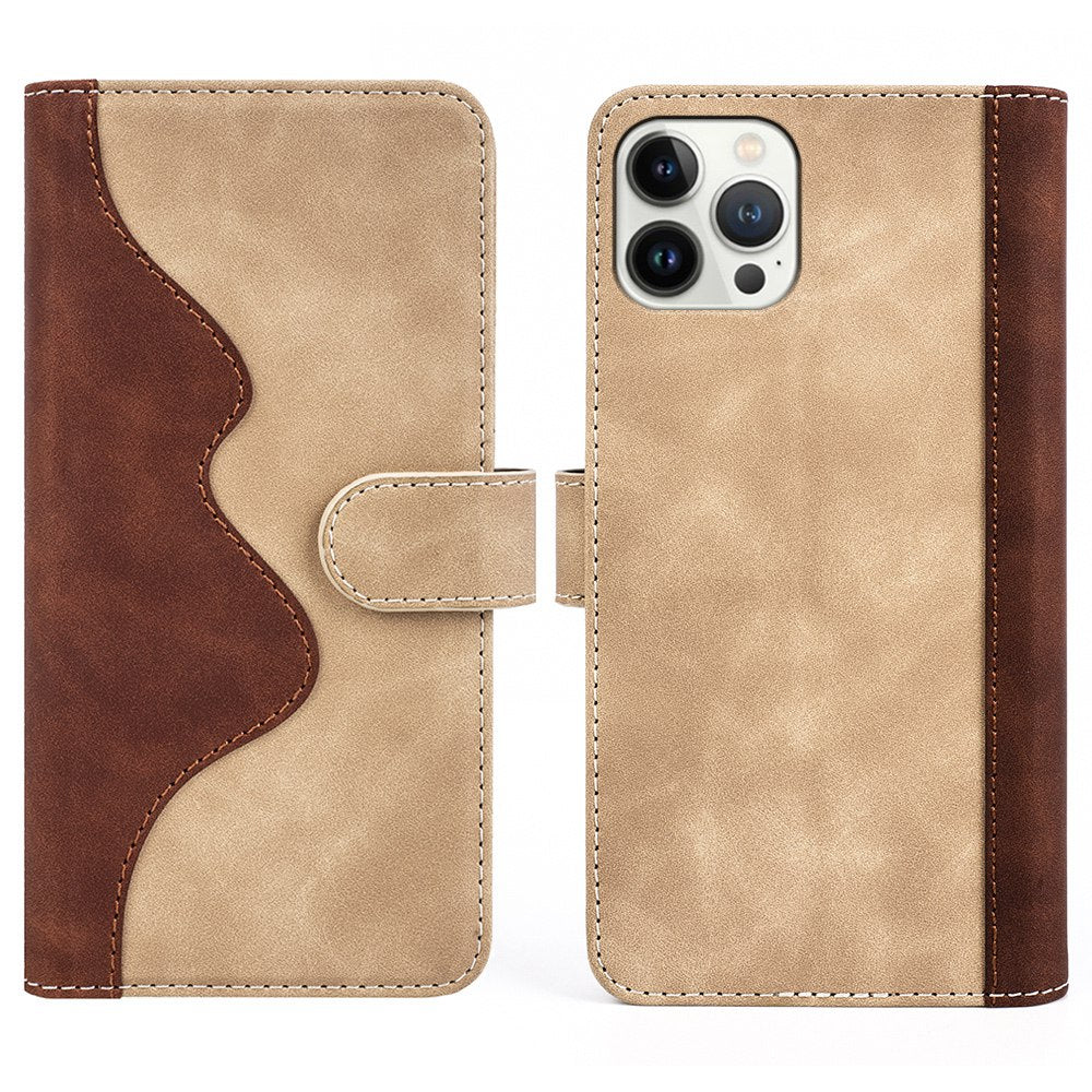For iPhone 13 Pro 6.1 inch Color Splicing Shock Absorbing PU Leather + TPU Phone Case Protector with Stand Wallet