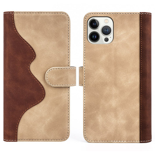 For iPhone 13 Pro 6.1 inch Color Splicing Shock Absorbing PU Leather + TPU Phone Case Protector with Stand Wallet