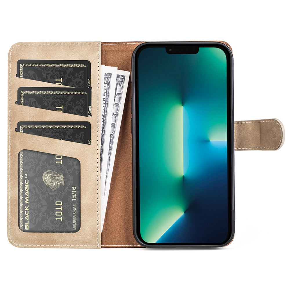 For iPhone 13 Pro 6.1 inch Color Splicing Shock Absorbing PU Leather + TPU Phone Case Protector with Stand Wallet