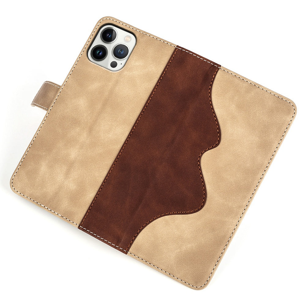 For iPhone 13 Pro 6.1 inch Color Splicing Shock Absorbing PU Leather + TPU Phone Case Protector with Stand Wallet