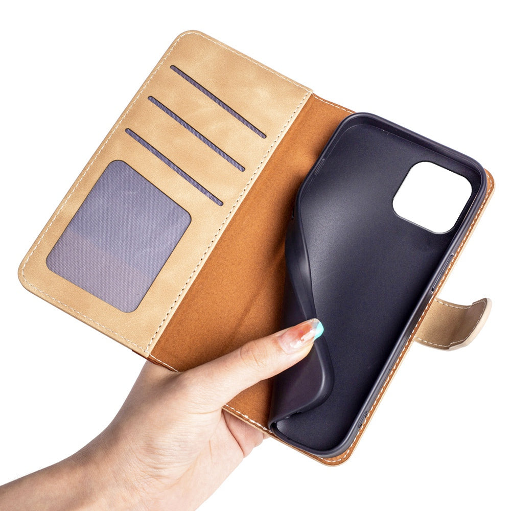 For iPhone 13 Pro 6.1 inch Color Splicing Shock Absorbing PU Leather + TPU Phone Case Protector with Stand Wallet