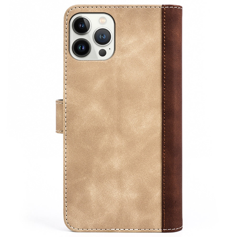 For iPhone 13 Pro 6.1 inch Color Splicing Shock Absorbing PU Leather + TPU Phone Case Protector with Stand Wallet
