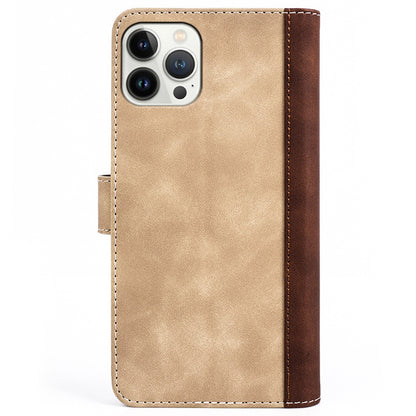For iPhone 13 Pro 6.1 inch Color Splicing Shock Absorbing PU Leather + TPU Phone Case Protector with Stand Wallet