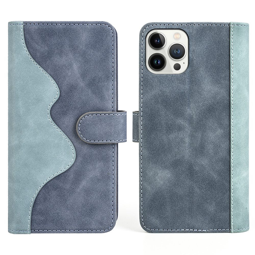 For iPhone 13 Pro 6.1 inch Color Splicing Shock Absorbing PU Leather + TPU Phone Case Protector with Stand Wallet