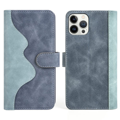 For iPhone 13 Pro 6.1 inch Color Splicing Shock Absorbing PU Leather + TPU Phone Case Protector with Stand Wallet