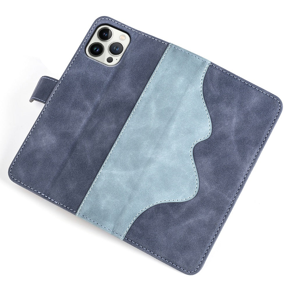 For iPhone 13 Pro 6.1 inch Color Splicing Shock Absorbing PU Leather + TPU Phone Case Protector with Stand Wallet
