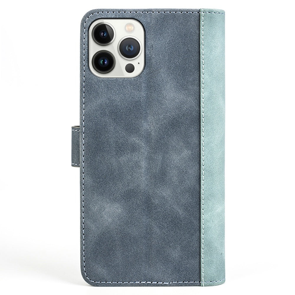 For iPhone 13 Pro 6.1 inch Color Splicing Shock Absorbing PU Leather + TPU Phone Case Protector with Stand Wallet