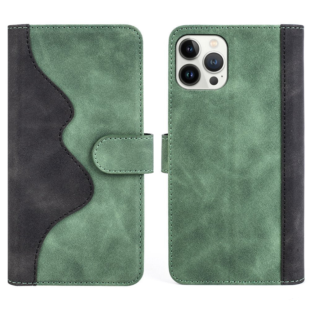 For iPhone 13 Pro 6.1 inch Color Splicing Shock Absorbing PU Leather + TPU Phone Case Protector with Stand Wallet