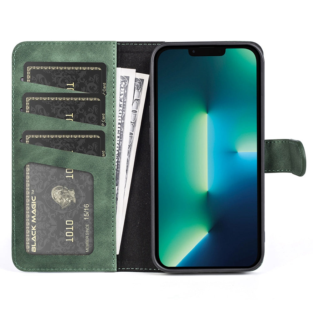 For iPhone 13 Pro 6.1 inch Color Splicing Shock Absorbing PU Leather + TPU Phone Case Protector with Stand Wallet