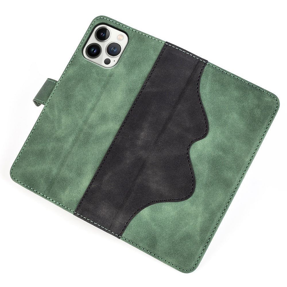 For iPhone 13 Pro 6.1 inch Color Splicing Shock Absorbing PU Leather + TPU Phone Case Protector with Stand Wallet