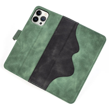 For iPhone 13 Pro 6.1 inch Color Splicing Shock Absorbing PU Leather + TPU Phone Case Protector with Stand Wallet