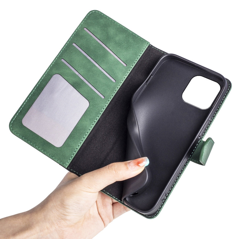 For iPhone 13 Pro 6.1 inch Color Splicing Shock Absorbing PU Leather + TPU Phone Case Protector with Stand Wallet