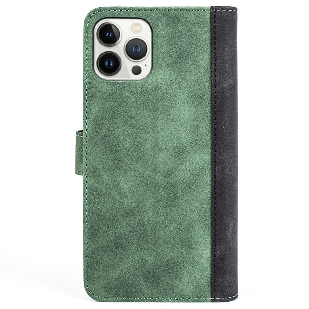 For iPhone 13 Pro 6.1 inch Color Splicing Shock Absorbing PU Leather + TPU Phone Case Protector with Stand Wallet