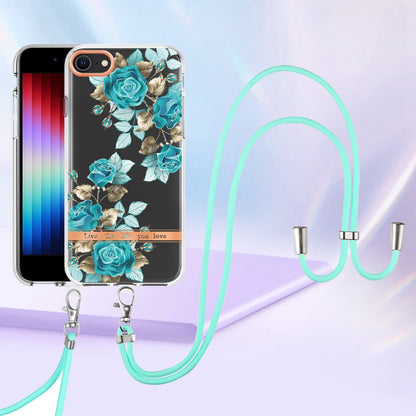 YB IMD-11 Series Phone Case for iPhone SE (2020)/SE (2022)/7/8 4.7 inch, Soft TPU IML IMD Flower Pattern Electroplating Shell with Lanyard
