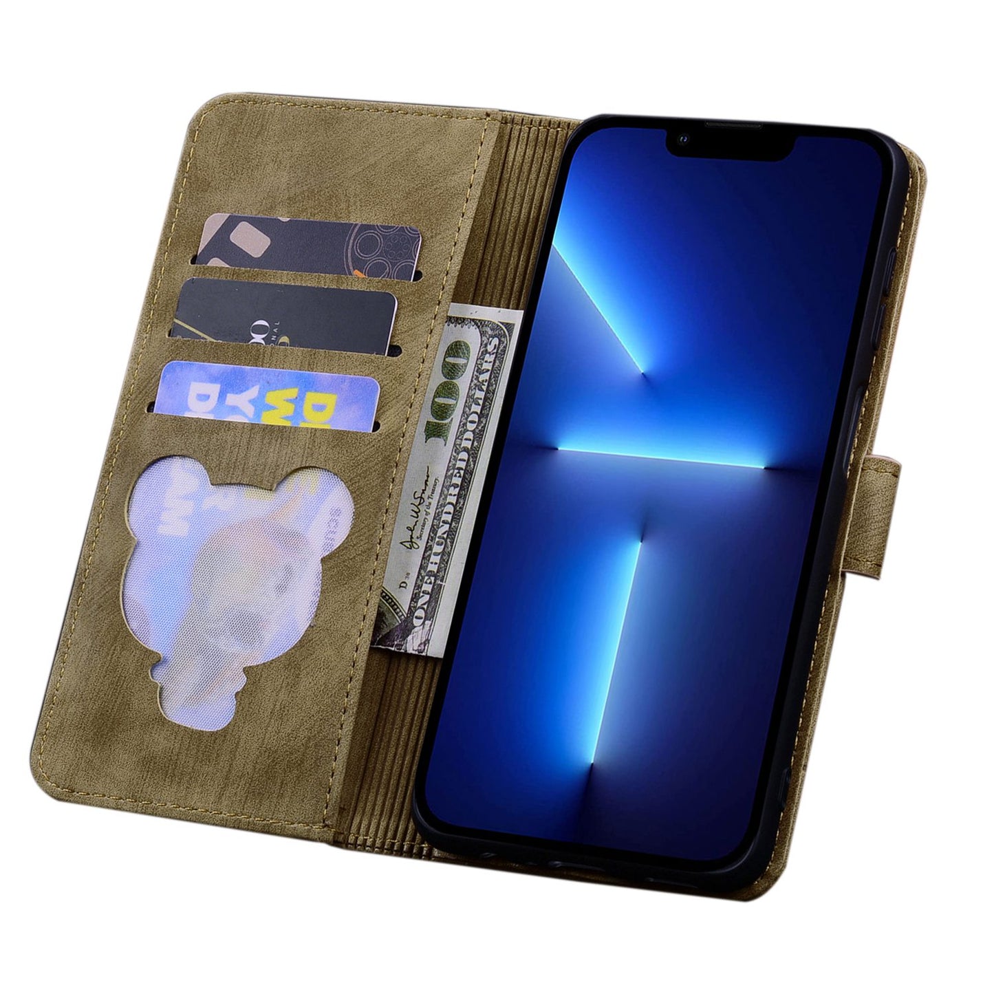 For iPhone 13 Pro 6.1 inch Shockproof Flip Case Phone Wallet Cherry Blossom Cat Imprinted PU Leather Stand Cover with Strap Card Holder