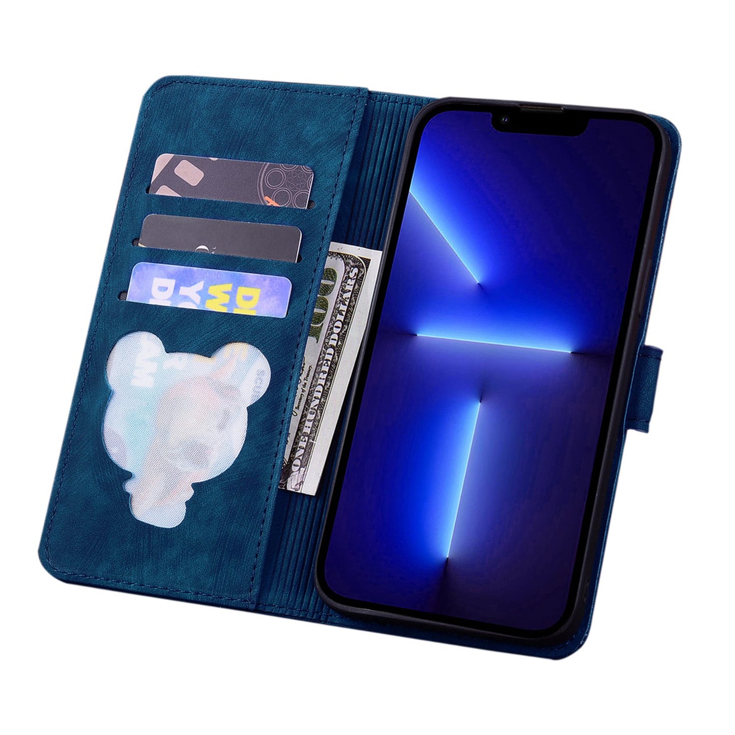 For iPhone 13 Pro 6.1 inch Shockproof Flip Case Phone Wallet Cherry Blossom Cat Imprinted PU Leather Stand Cover with Strap Card Holder