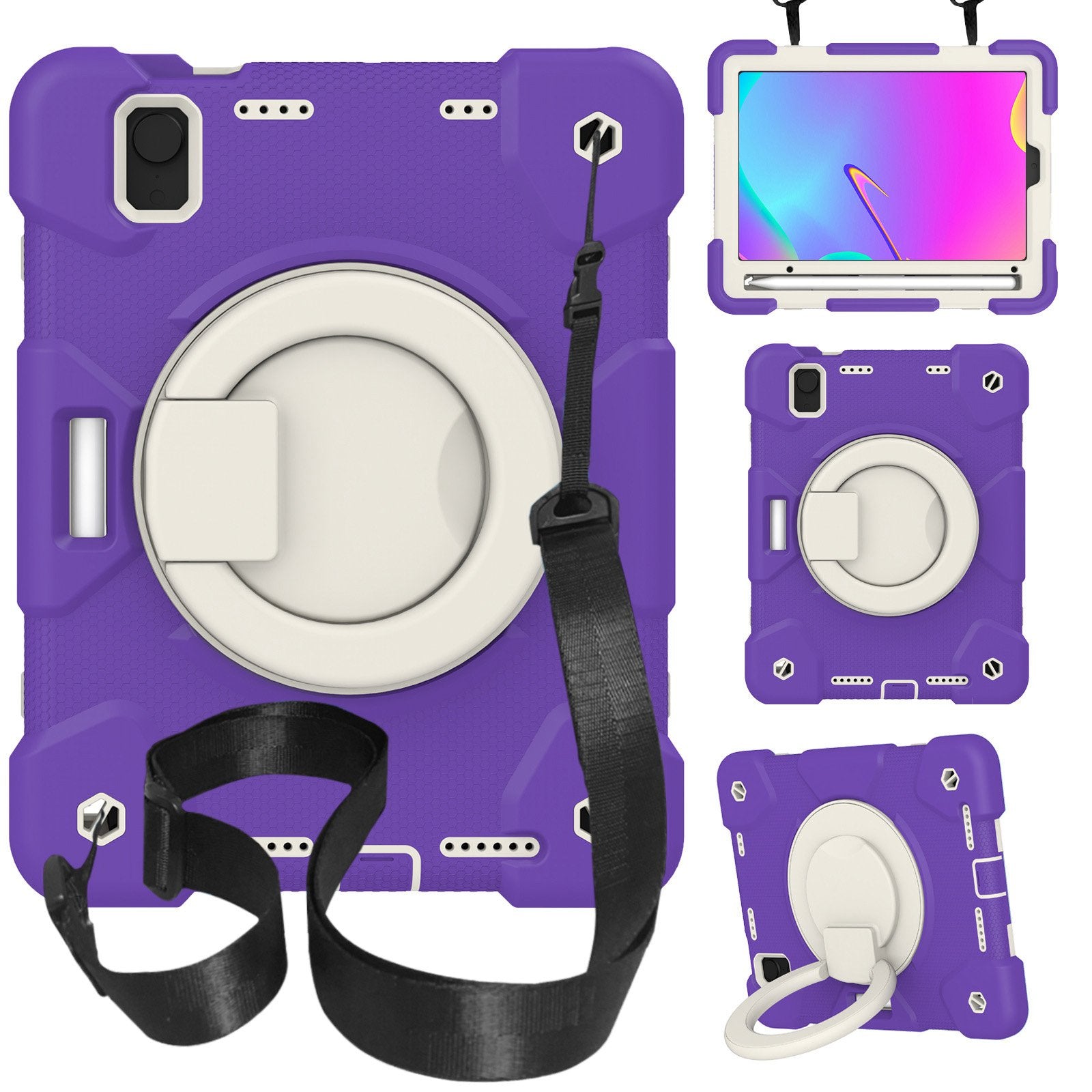 For iPad mini (2021) Case Hard PC + Soft Silicone Shockproof Kickstand Cover with Pencil Holder and Shoulder Strap
