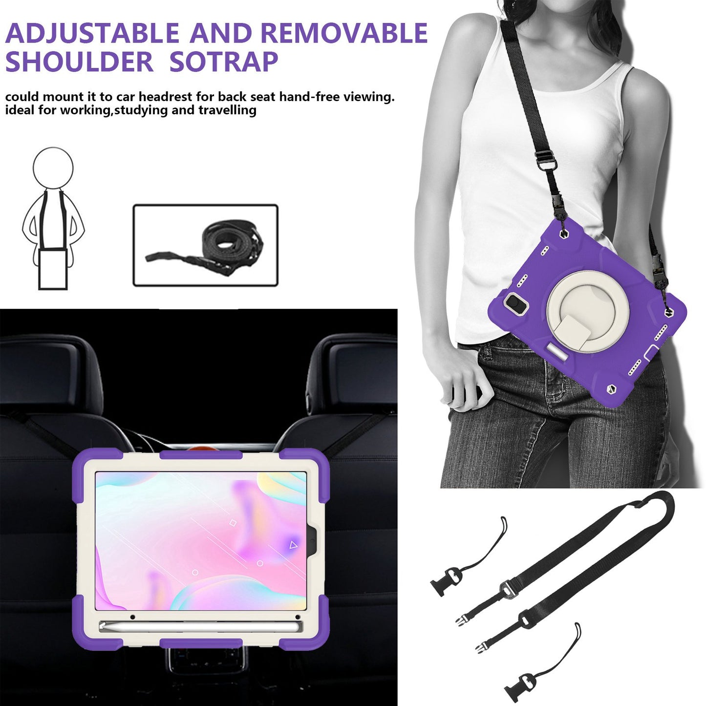 For iPad mini (2021) Case Hard PC + Soft Silicone Shockproof Kickstand Cover with Pencil Holder and Shoulder Strap