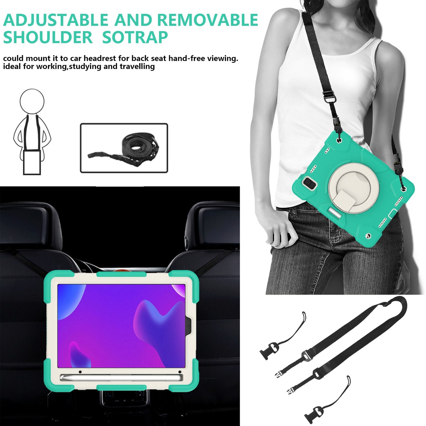 For iPad mini (2021) Case Hard PC + Soft Silicone Shockproof Kickstand Cover with Pencil Holder and Shoulder Strap